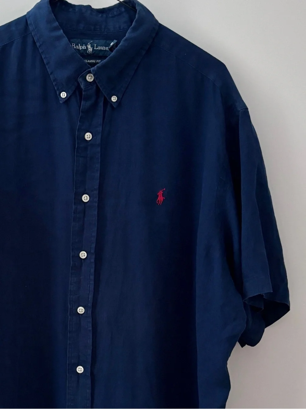 Polo Ralph Lauren Mens Classic Fit Linen Short Sleeve Shirt XL Button Down Navy